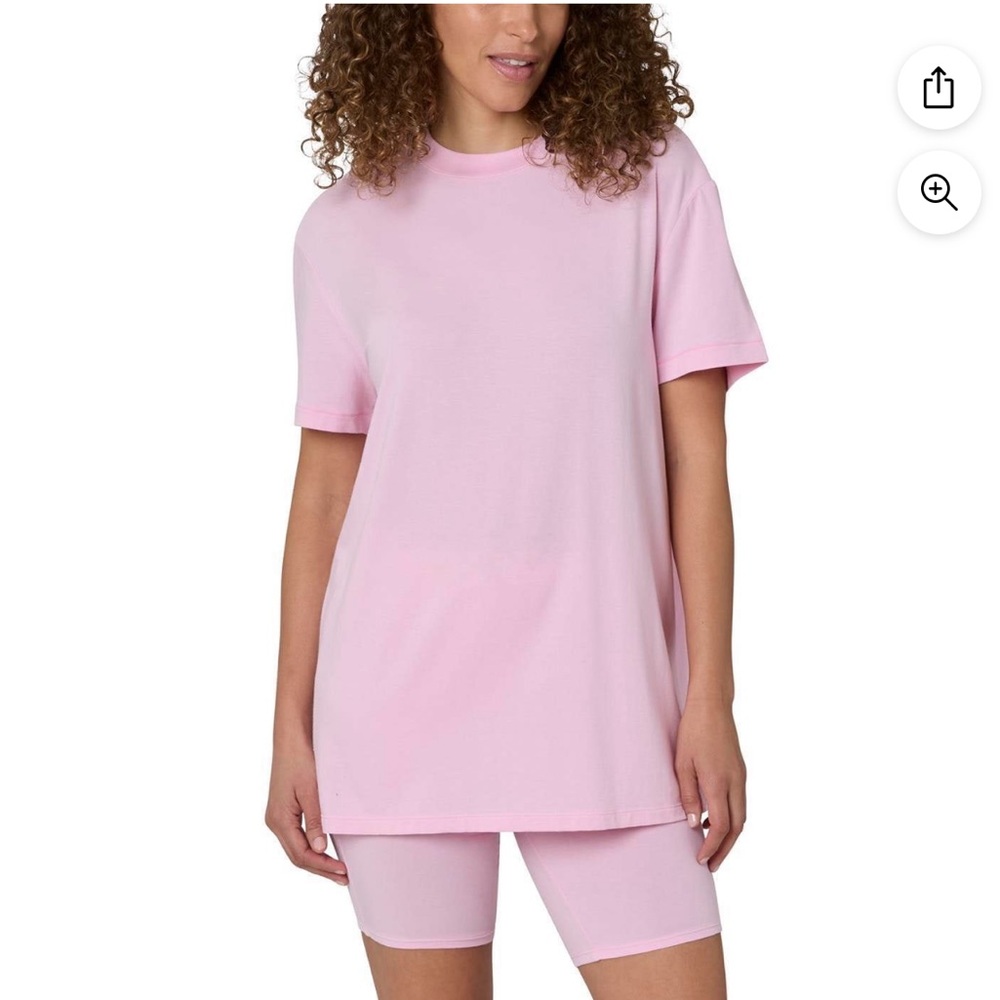 LOFT Pink T-Shirt & Biker Shorts 2-Piece Pajama Lounge Set XS NWT